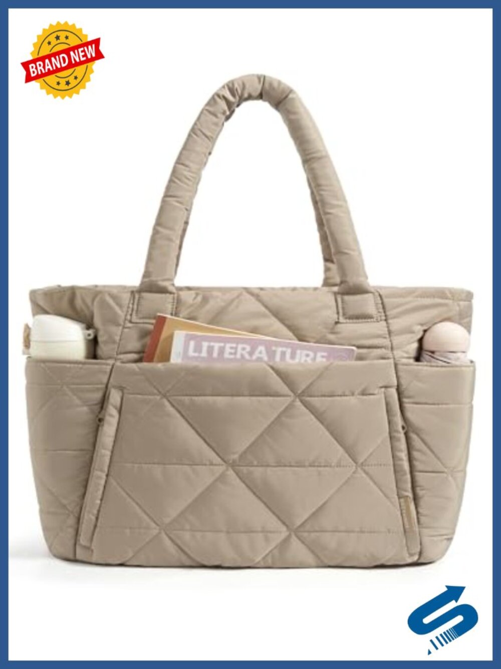 Puffer Tote Bag Large 20L Laptop Compartment Shoulder Bag